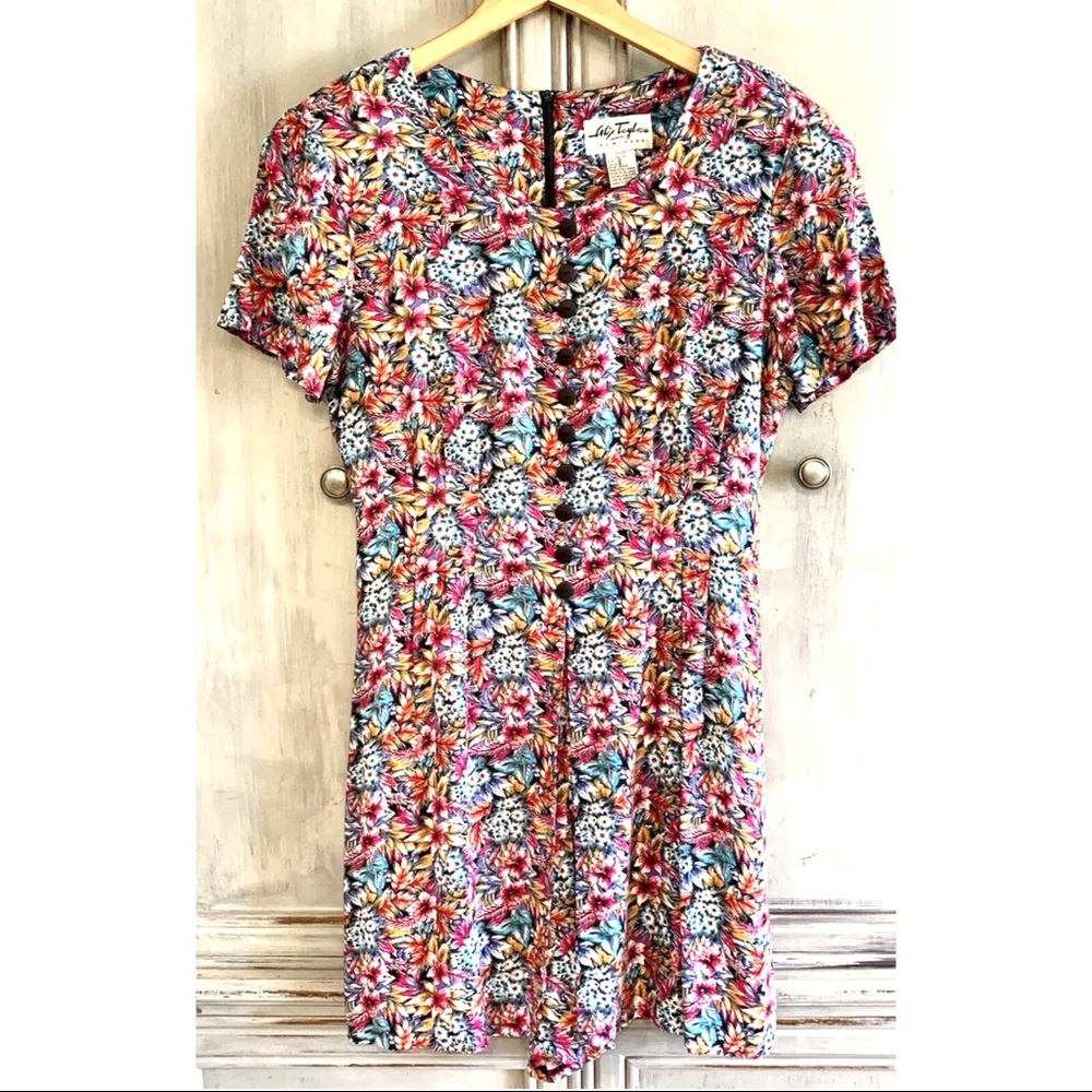 Alix Taylor Vtg. 80’s Floral Romper Scooter Dress Petite Sz 6 8